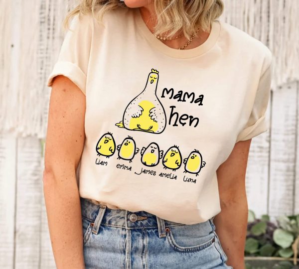 Custom Chicken Mom Shirt With Kids Names Mama Hen Personalized Mom Shirt Mothers Day Shirt Custom Kids Names Mom Shirt Gift For Mom 1