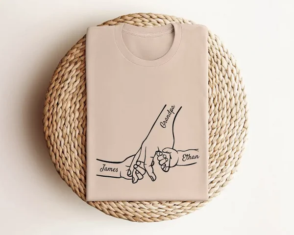 Custom Grandpa and Kids Hands With Names Shirt 2