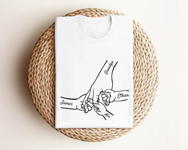 Custom Grandpa and Kids Hands With Names Shirt 4