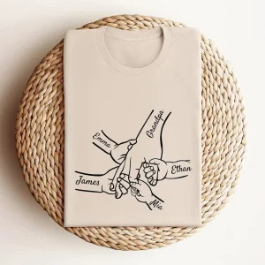 Custom Grandpa and Kids Hands With Names Shirt 5