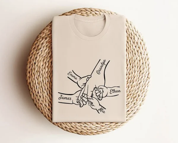 Custom Grandpa and Kids Hands With Names Shirt 5
