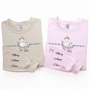 Custom Mama Goose SweatPersonalized Est Goose Mama ShirtMothers Day ShirtMom Kids Name On SleeveBirthday Gift for Mom 2 scaled 1