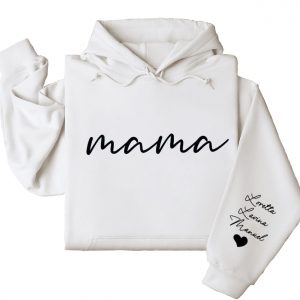 Custom Mama Sweatshirt with Kids Name on Sleeve Personalized Mom Sweatshirt Minimalist Momma Sweater Mothers Day Gift for Mom Hoodie and Sweater T shirt Cotton Menswear Polyester Tops 1