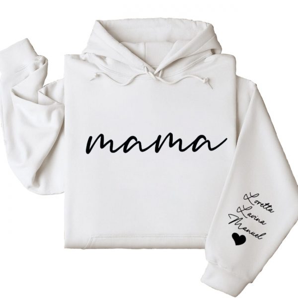Custom Mama Sweatshirt with Kids Name on Sleeve Personalized Mom Sweatshirt Minimalist Momma Sweater Mothers Day Gift for Mom Hoodie and Sweater T shirt Cotton Menswear Polyester Tops 1