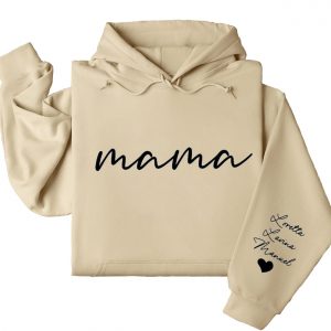 Custom Mama Sweatshirt with Kids Name on Sleeve Personalized Mom Sweatshirt Minimalist Momma Sweater Mothers Day Gift for Mom Hoodie and Sweater T shirt Cotton Menswear Polyester Tops 2