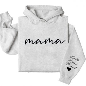 Custom Mama Sweatshirt with Kids Name on Sleeve Personalized Mom Sweatshirt Minimalist Momma Sweater Mothers Day Gift for Mom Hoodie and Sweater T shirt Cotton Menswear Polyester Tops 4