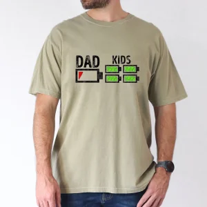 Dad of Four Low Battery Funny Father of 4 Boys Girls Dad T Shirt 100 Cotton Father T shirts for Men Women 180g round neck black size S XXXL 4