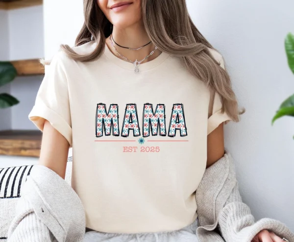 Floral Mama Shirt Mothers Day Tshirt New Mama Tee Doodle Letters Mama Personalised Mum T shirt