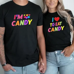 Couple Matching T-Shirt With I Candy and I To Eat Candy Print Design, The Best Family Matching Gift
