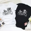 Couples Matching T-Shirt With His Booty and Her Pirate Print Design, The Best Family Matching Gift