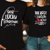 His & Hers Matching Fishing Graphic T-Shirts - One Lucky Fisherman & The Best Catch of His Life Design, Perfect for Couples Who Love Fishing Together