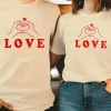 His & Hers Matching Love Heart Graphic T-Shirts - Soft Stretch Fabric, Casual Crew Neck Short Sleeve Tees for Couples, Summer Fashion Matching Outfits