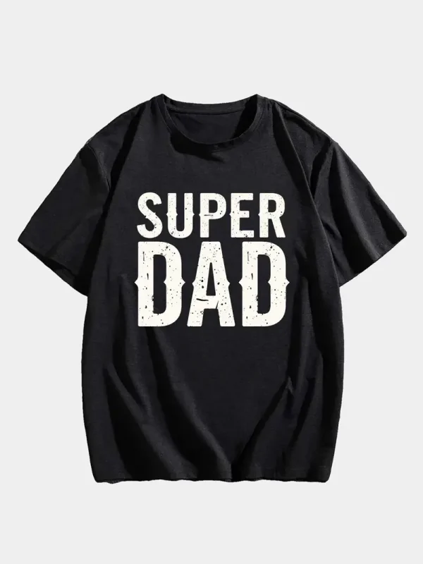 MenS SUPER DAD Graphic Tee Casual Black Short Sleeve T Shirt with White Text Perfect for Summer Everyday Tshirt Playful Text Design Comfortable Fit Dad Tshirt 1