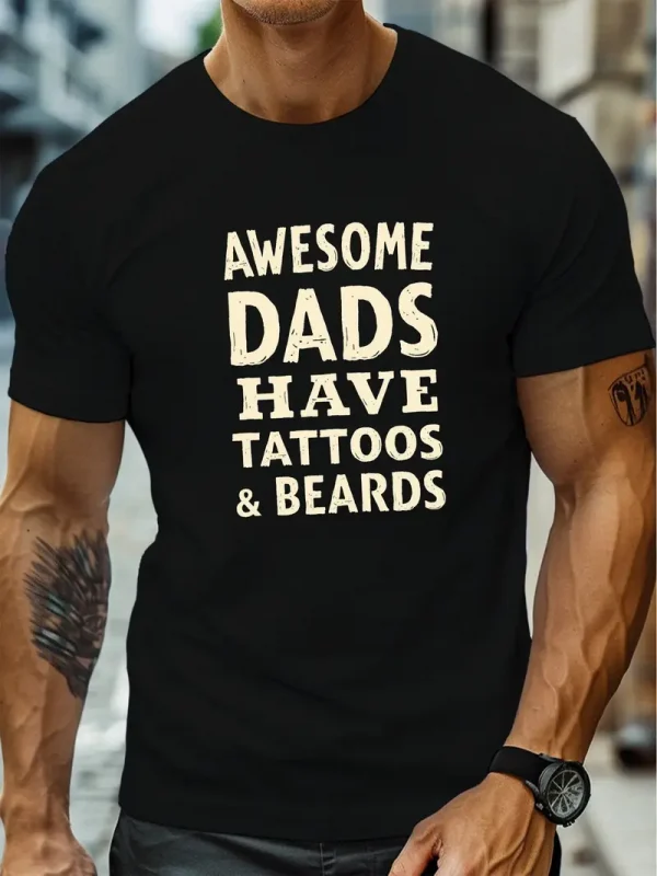 Mens Awesome Dads Have Tattoos Beards Graphic Print T Shirt 3