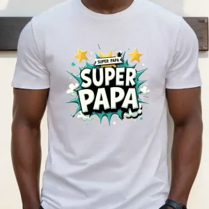 Men's Super Papa Graphic T-Shirt - Casual Summer Short Sleeve Tee with Bold Colorful Print, Fathers Day