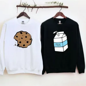 Couples Matching Sweatshirt With Milk and Cookies Print Design, The Best Family Matching Gift