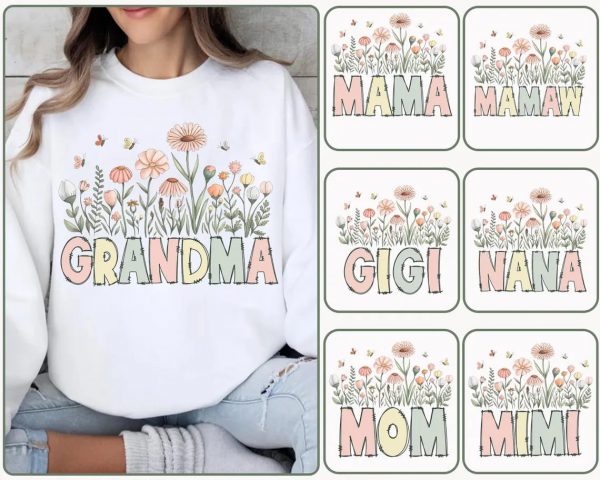 Mothers Day Pastel PNG Bundle Pastel Wildflower Mom Grandma Mimi Nana Gigi Sublimation Design Soft Botanical Floral Graphic Png 1 1