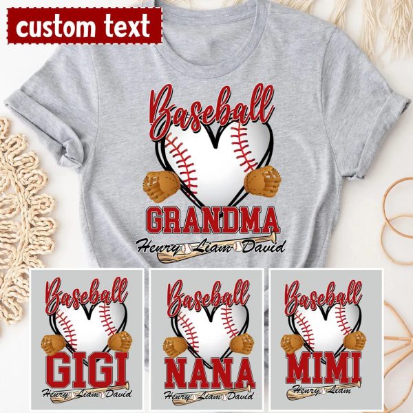 Personalized Baseball Grandma T Shirt Custom Baseball Grandma with Kids Name Shirt Baseball Mimi Nana Tee Gifts for Mothers Day 1 1