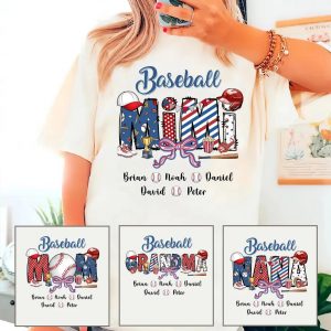 Personalized Baseball Grandma T-Shirt, Custom Baseball Mama with Kid's Name Shirt, Baseball Mimi Nana Tee -  The Best Mothers Day Gift