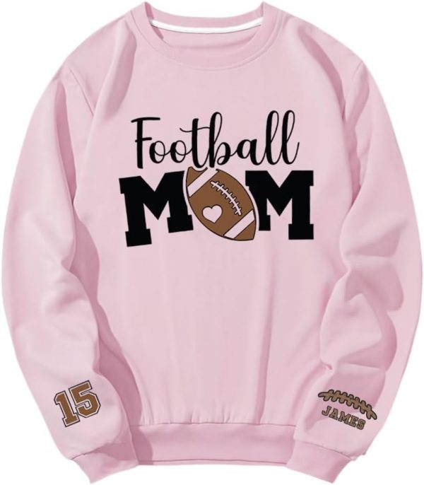 Personalized Football Mom Sweatshirt Football Mama Hoodie Custom Name and Number On Sleeve Football Shirt01 1