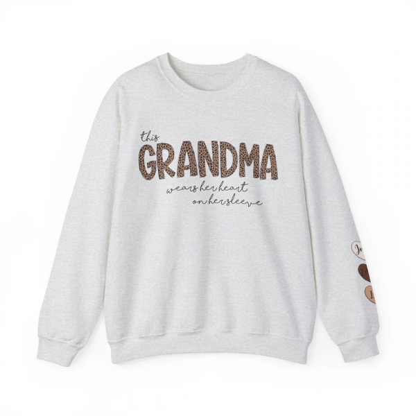 Personalized Grandma Sweatshirt With Kids Names Grandma Crewneck I Wear My Heart On My Sleeve Grammy Sweater Gift from Grand Kids 1