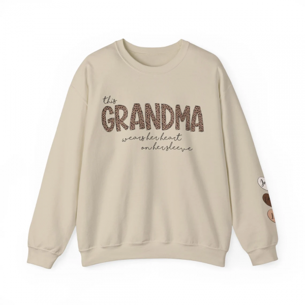Personalized Grandma Sweatshirt With Kids Names Grandma Crewneck I Wear My Heart On My Sleeve Grammy Sweater Gift from Grand Kids 4