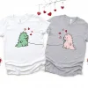 Couples Matching T-Shirt With Kawaii Dinosaur Print Design, The Best Family Matching Gift