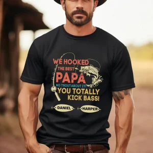 Personalized We Hooked The Best Papa T-Shirt, Papa Kids Name Shirt, Fishing Papa Shirt, Gift for Dad, Custom Name Shirt, Best Dad Ever