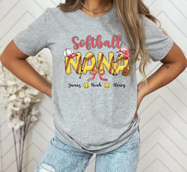 Softball Grandma Shirt Custom Leopard Softball Shirt Grandma Shirt Softball Mom Shirt for Nana from Kid Custom Name Mothers Day Gift 2 1