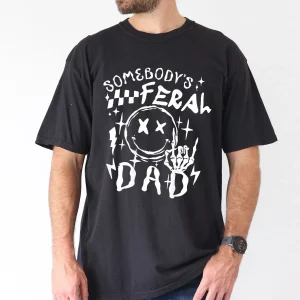 Somebodys Feral Dad Graphic Black T Shirt for Men 100 Cotton Soft Breathable Round Neck S XXXL Casual Wrinkle Resistant Fathers Tee with joyful Stars Design Fathers Day Tshirt 2