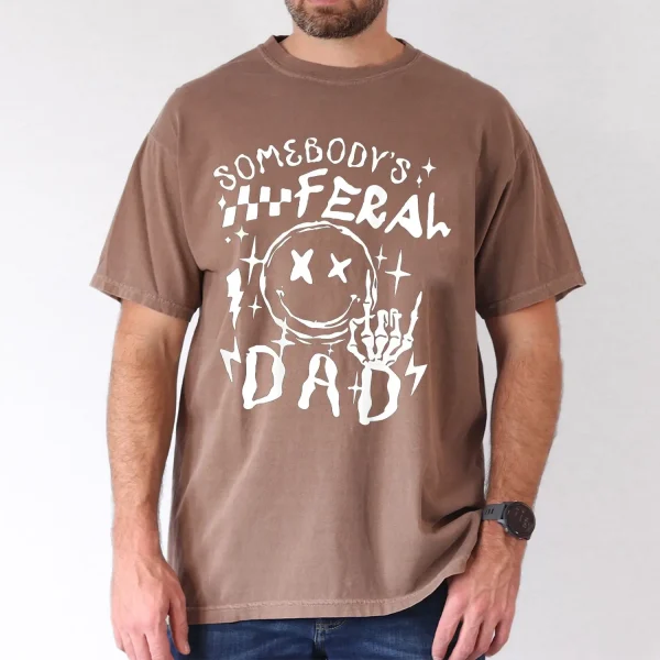 Somebodys Feral Dad Graphic Black T Shirt for Men 100 Cotton Soft Breathable Round Neck S XXXL Casual Wrinkle Resistant Fathers Tee with joyful Stars Design Fathers Day Tshirt 3