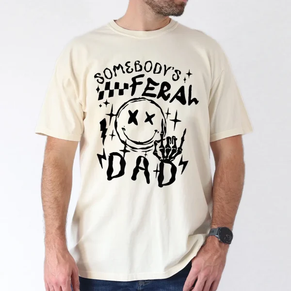 Somebodys Feral Dad Graphic Black T Shirt for Men 100 Cotton Soft Breathable Round Neck S XXXL Casual Wrinkle Resistant Fathers Tee with joyful Stars Design Fathers Day Tshirt 4