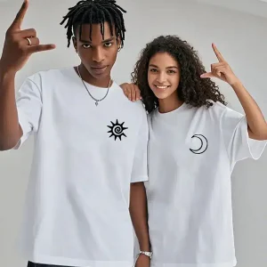 Couple Matching T-Shirt With Romantic Sun and Moon Print Design, The Best Family Matching Gift