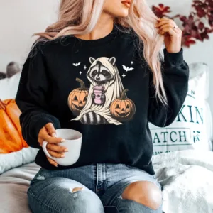 Halloween Raccoon Sweatshirt, Halloween Spooky Season Crewneck, Raccoon Lover Shirt