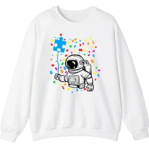 Astronaut Puzzle Piece Balloon Autism Awareness Sweatshirt, Spaceman Crewneck