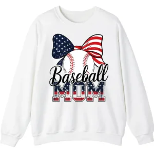 Baseball Mom Sweatshirt, Game Day Sports Mom Pullover, American Flag Bow Crewneck 2 5.0 44