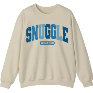 Snuggle Weather Sweatshirt, Unisex Oversized Cream Crewneck, Vintage Distressed Blue Graphic Cozy Pullover 3 5.1 107