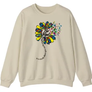"Be Kind" Puzzle Flower Autism Awareness Sweatshirt, Sunflower Kindness Crewneck 2 5.1 15