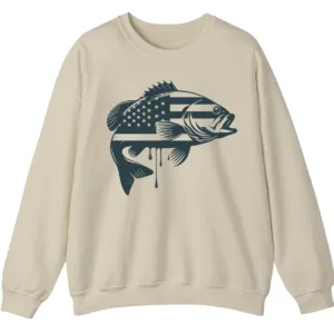 Patriotic Bass Fishing Crewneck Sweatshirt - USA Flag Fish Graphic