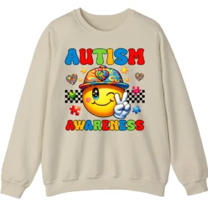 Autism Awareness Smiley Face Sweatshirt, Cute Happy Face Neurodiversity Crewneck
