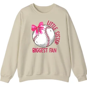 Little Sister Biggest Fan Baseball Softball Sweatshirt, Pink Bow Game Day Crewneck, Sibling Sports Support Gift Pullover 2 5.1 28