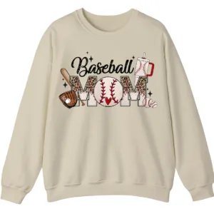 Baseball Mom Sweatshirt, Game Day Sports Mom Pullover, Leopard Pattern Crewneck