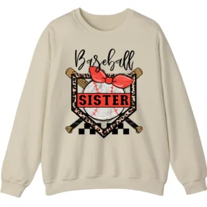 Baseball Sister Leopard Print Checkered Sweatshirt, Red Bow Game Day Sibling Pullover, Cute Softball Fan Gift 2 5.1 58