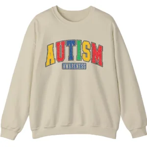 Vintage Varsity Autism Awareness Sweatshirt, Retro Distressed Puzzle Colors Crewneck