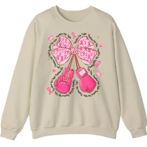 Together We Fight Pink Ribbon Boxing Gloves Crewneck Sweatshirt 3 5.1 81
