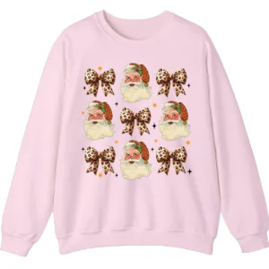 Leopard Print Bows & Santa Christmas Sweatshirt