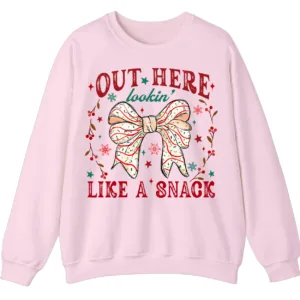 Out Here Lookin' Like A Snack Christmas Bow Sweatshirt - Funny Holiday Crewneck