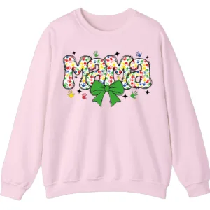 Proud Autism Mama Handprint Sweatshirt, Colorful Handprint Letters Crewneck 8 5.2 14