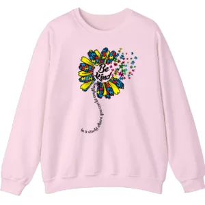 "Be Kind" Puzzle Flower Autism Awareness Sweatshirt, Sunflower Kindness Crewneck 3 5.2 16