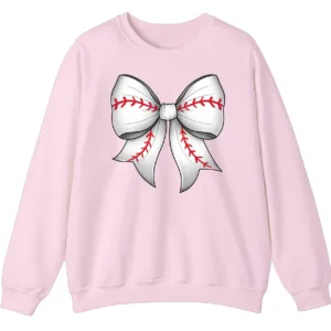 Cute Baseball Stitch Bow Crewneck Sweatshirt - Softball Mom Game Day Gift